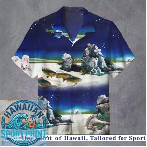 Retro Psychedelic Nature Landscape Fish Graphic Hawaiian Shirt