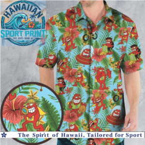Retro Sci Fi Monster Alien Spaceship Tropical Summer Hawaiian Shirt
