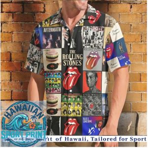 Rolling Stones Album Cover Collage Band Aloha Shirt