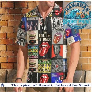 Rolling Stones Album Cover Collage Band Aloha Shirt