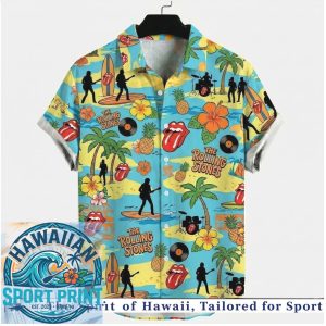 Rolling Stones Classic Rock Band Tropical Guitar Beach Aloha Shirt