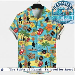 Rolling Stones Classic Rock Band Tropical Guitar Beach Aloha Shirt