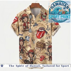 Rolling Stones Pirate Treasure Map Vintage Rock Band Hawaiian Shirt
