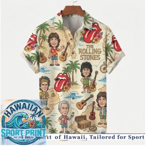 Rolling Stones Tropical Island Guitar Paradise Beach Hawaiian Shirt