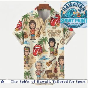 Rolling Stones Tropical Island Guitar Paradise Beach Hawaiian Shirt