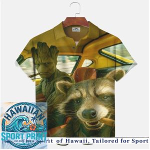 Funny Rocket Raccoon And Groot Smoking Cigar Tropical Summer Hawaiian Shirt