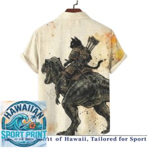 Samurai Black Cat Riding T Rex Dinosaur Japanese Art Hawaiian Shirt
