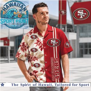 San Francisco 49ers Logo Tropical Floral Summer Button Down Aloha Shirt