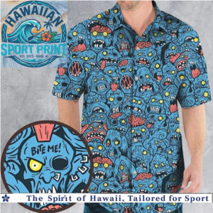 Scary Zombie Apocalypse Bite Me Blue Hawaiian Shirt