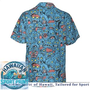Scary Zombie Apocalypse Bite Me Blue Hawaiian Shirt