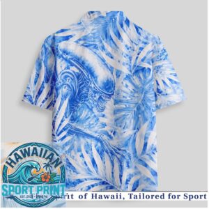Sci Fi Alien Xenomorph Blue Tropical Leaf Aloha Hawaiian Shirt