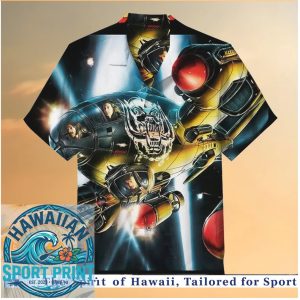 Sci Fi Space Fighter Jet Heavy Metal Retro Futuristic Hawaiian Shirt