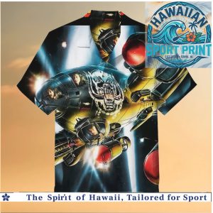 Sci Fi Space Fighter Jet Heavy Metal Retro Futuristic Hawaiian Shirt