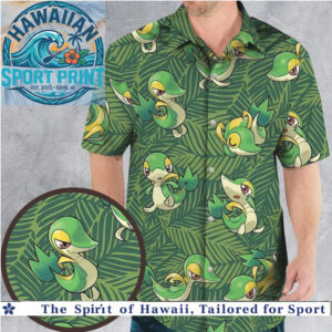 Snivy Grass Pokémon Jungle Leaf Pattern Tropical Hawaiian Shirt
