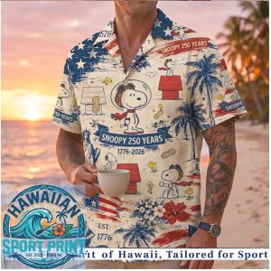 Snoopy 250 Years 1776 2026 Patriotic Vintage Style Beach Aloha Shirt