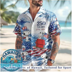 Snoopy 250 Years 1776 2026 USA Flag Patriotic Summer Aloha Beach Shirt