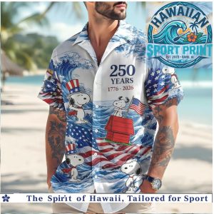 Snoopy 250 Years 1776 2026 USA Flag Patriotic Summer Aloha Beach Shirt