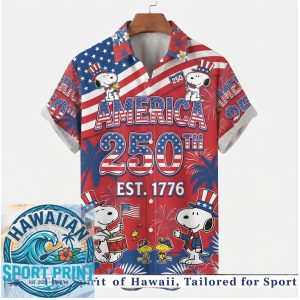 Snoopy America 250th Est 1776 USA Flag Patriotic Celebration Aloha Shirt
