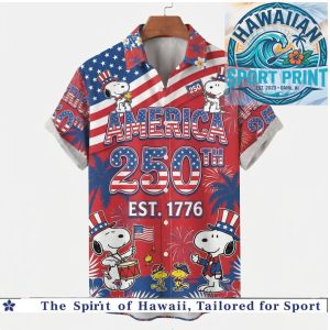 Snoopy America 250th Est 1776 USA Flag Patriotic Celebration Aloha Shirt