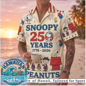 Snoopy Peanuts 250 Years 1776 2026 Celebration USA Flag Aloha Shirt