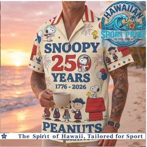 Snoopy Peanuts 250 Years 1776 2026 Celebration USA Flag Aloha Shirt