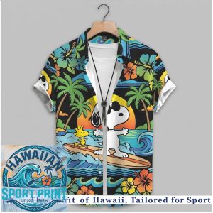 Snoopy Surfing Tropical Beach Sunset Hawaiian Shirt