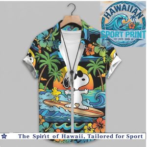 Snoopy Surfing Tropical Beach Sunset Hawaiian Shirt