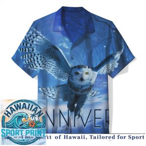 Snowy Owl Winter Blue Flight Wildlife Nature Graphic Hawaiian Shirt