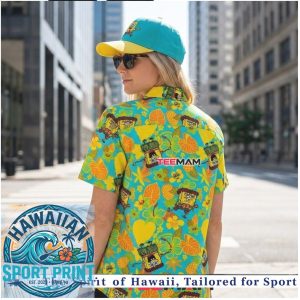 SpongeBob Tropical Hibiscus and Leaf Pattern Summer Hawaiian Shirt