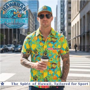 SpongeBob Tropical Hibiscus and Leaf Pattern Summer Hawaiian Shirt