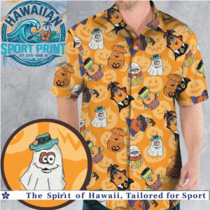 Spooky Halloween Ghost Pumpkin Monster Hawaiian Shirt