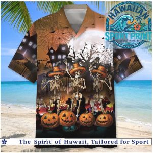 Spooky Skeleton Halloween Pumpkin Tropical Summer Hawaiian Shirt