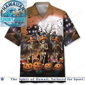 Spooky Skeleton Halloween Pumpkin Tropical Summer Hawaiian Shirt