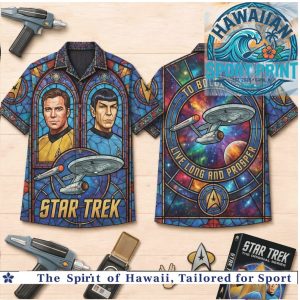 Star Trek Kirk Spock Enterprise Stained Glass Space Hawaiian Shirt