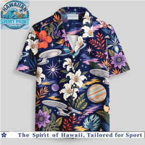 Star Trek Starship Enterprise Planets Tropical Space Sci Fi Hawaiian Shirt