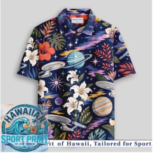 Star Trek Starship Enterprise Planets Tropical Space Sci Fi Hawaiian Shirt