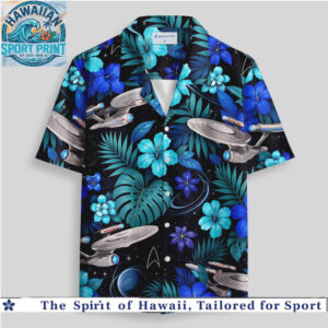 Star Trek USS Enterprise Space Galaxy Tropical Hibiscus Hawaiian Shirt