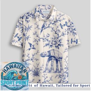 Star Wars AT AT Walker TIE Fighter Asian Blue Toile Floral Hawaiian Shirt
