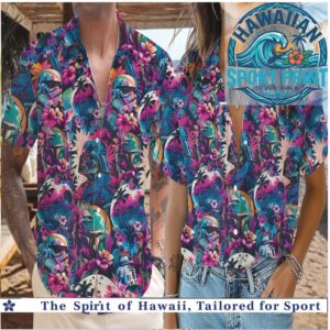 Star Wars Mandalorian Tropical Floral Neon Sunset Hawaiian Shirt