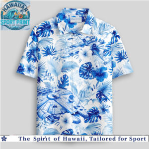 Star Wars Millennium Falcon Blue Floral Tropical Hawaiian Shirt