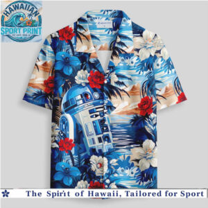 Star Wars R2 D2 Blue Floral Summer Hawaiian Shirt