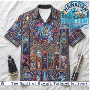 Star Wars Stained Glass Movie Characters Galactic Saga Summer Aloha Shirt