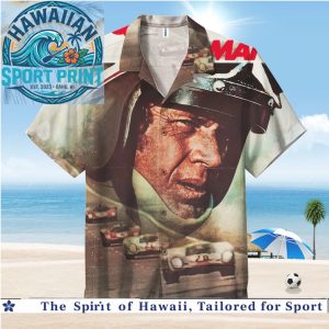 Steve McQueen Le Mans Vintage Race Car Movie Poster Hawaiian Shirt