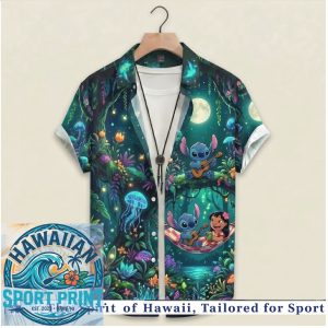 Stitch And Lilo Moonlight Forest Night Hawaiian Shirt