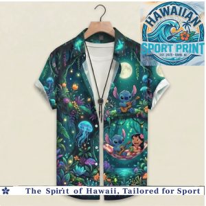 Stitch And Lilo Moonlight Forest Night Hawaiian Shirt