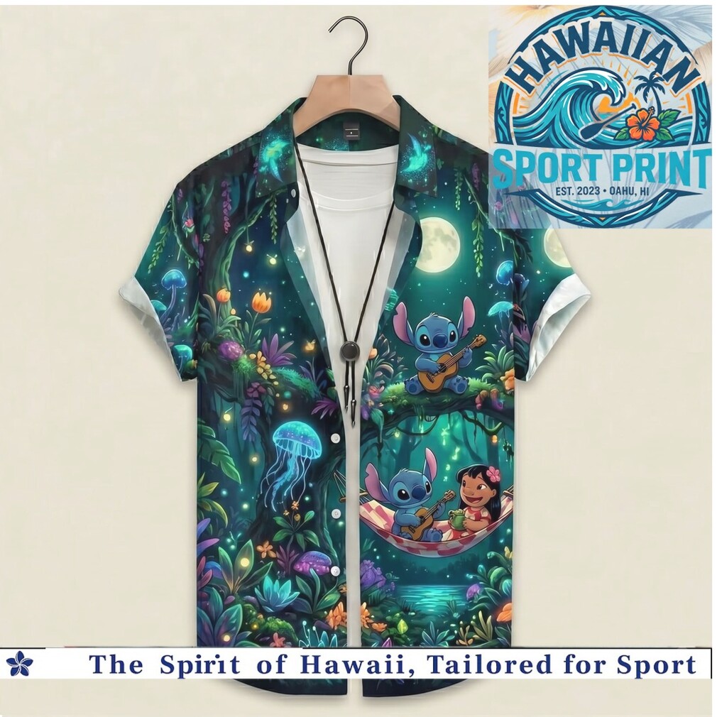 Stitch And Lilo Moonlight Forest Night Hawaiian Shirt Stitch And Lilo Moonlight Forest Night Hawaiian Shirt