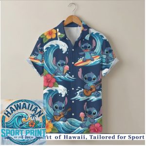 Stitch Surfing Hawaiian Ocean Waves Beach Shirt