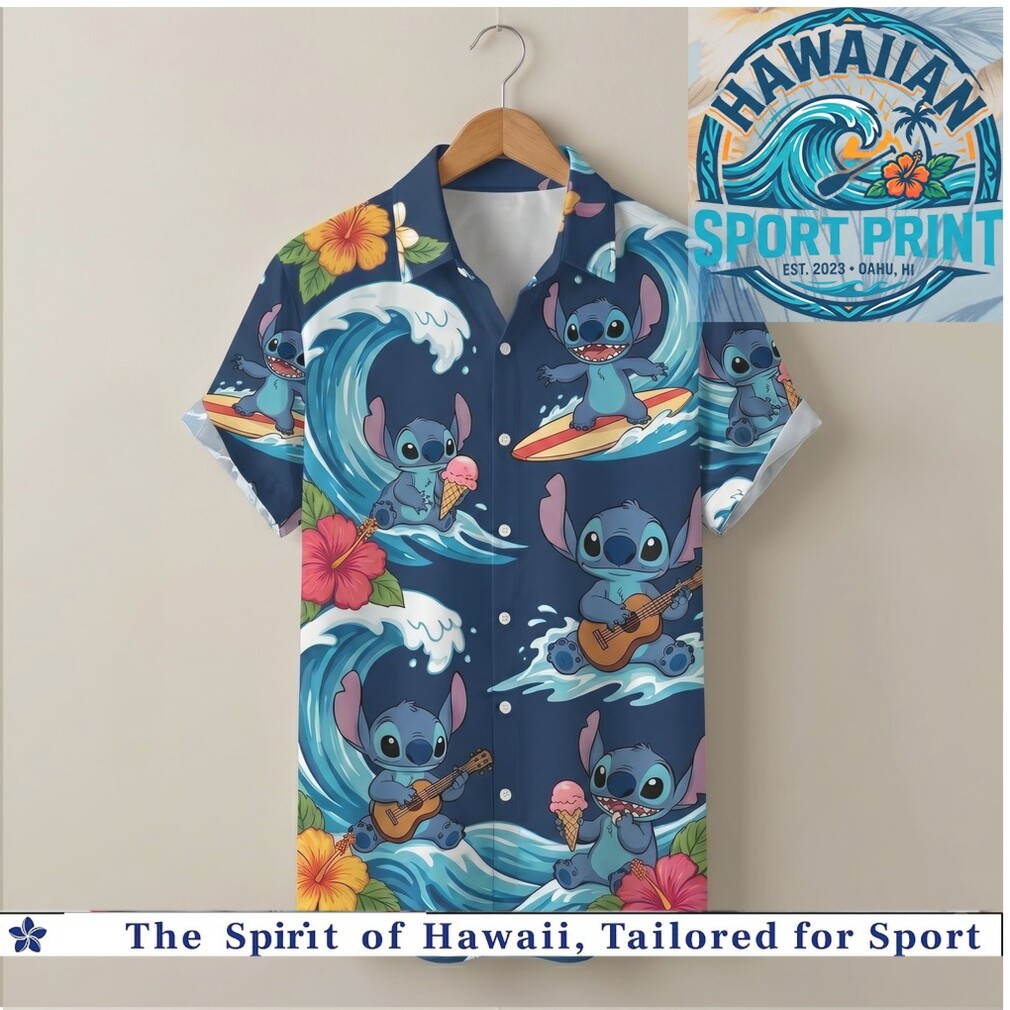 Stitch Surfing Hawaiian Ocean Waves Beach Shirt Stitch Surfing Hawaiian Ocean Waves Beach Shirt