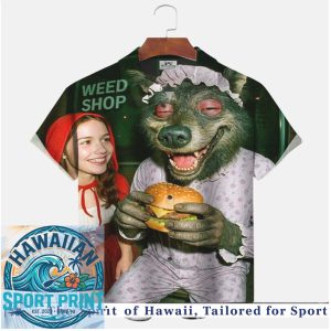 Stoner Wolf Weed Shop Burger Funny Meme Tropical Hawaiian Shirt