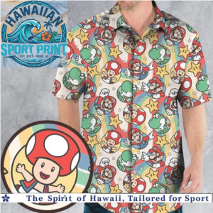 Super Mario Yoshi Mushroom Rainbow Arcade Gaming Tropical Hawaiian Shirt
